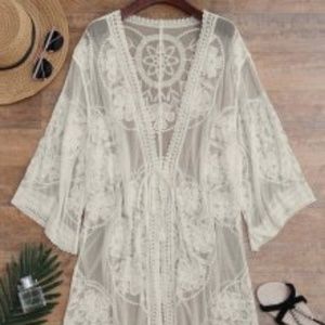 ZAFUL Sheer Lace Kimono Cover Up